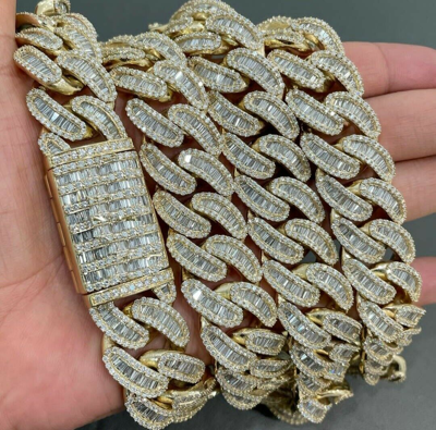 Pre-owned Online0369 Mens 20mm Thick Rd Baguette Cubic Zirconia Customized Cuban Necklace Chain In White