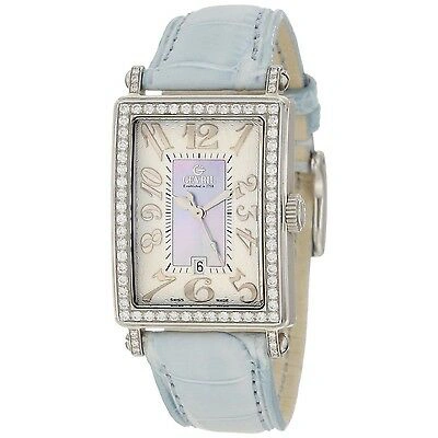 Pre-owned Gevril Women's 7247nl Avenue Of Americas Mini Quartz Blue Diamonds Watch In Silver