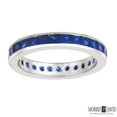Pre-owned Morris 2.70 Carat Natural Princess Cut Sapphire Eternity Band Ring 14k White Gold In Blue