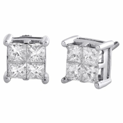 Pre-owned Jfl Diamonds & Timepieces 14k White Gold Princess Diamond Studs Quad Set Mini 7.20mm 3d Earrings 1 Ct.
