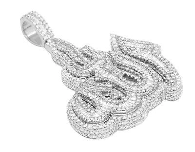 Pre-owned Jewelry Unlimited 10k White Gold 7ct Diamond Baguette Arabic Allah Pendant 2.2" In G-h