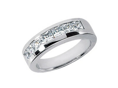 Pre-owned Jewelwesell Genuine 1.15ct Princess Cut Classic Channel Set Mens Ring 950 Platinum F Vs2