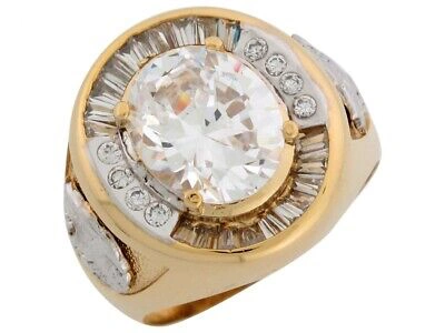 Pre-owned Jackani 10k Or 14k Two Tone Solid Gold White Cz Lion Head Accents Handsome Mens Ring