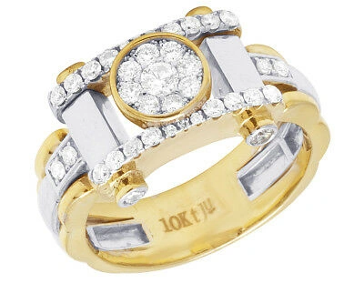 Pre-owned Jewelry Unlimited 10k 2 Tone Gold Mens Cluster Genuine Diamond Fashion Pinky Ring 1ct 14mm