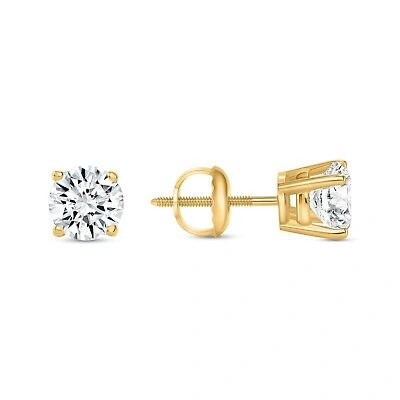 Pre-owned Shine Brite With A Diamond 1.5 Ct Round Labcreated Grown Diamond Earrings 18k Yellow Gold F/vs Basket Screw