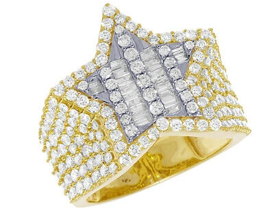 Pre-owned Jewelry Unlimited Mens Yellow Gold Baguette Diamond Super Star Pinky Ring 20mm 3 Ct