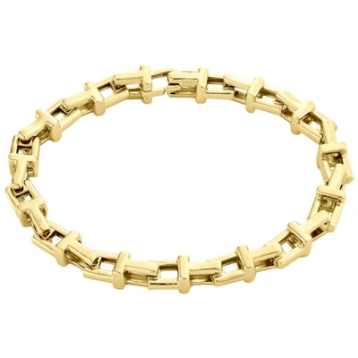Pre-owned Jfl Diamonds & Timepieces 10k Yellow Gold Fancy Link Italy Made Design T Initial Unisex Bracelet 7mm | 8"
