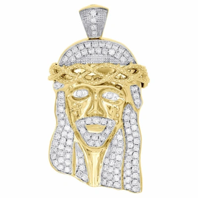 Pre-owned Jfl Diamonds & Timepieces 10k Yellow Gold Diamond Jesus Head Face Piece Pendant 2.30" Pave Charm 3.15 Ct. In White