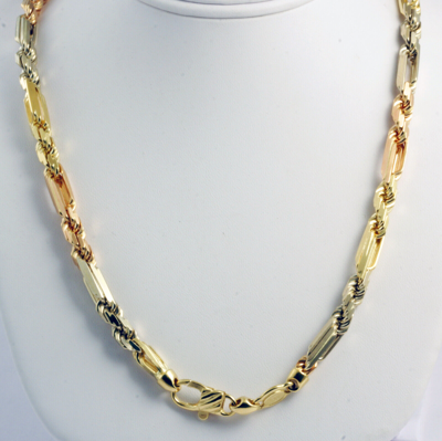 Pre-owned Gd Diamond 116.70gm 14k Tri Color Gold Men's Figarope Milano Chain 24" Necklace 7.50mm In Multicolor