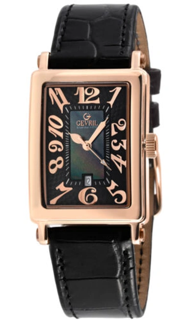 Pre-owned Gevril Womens 7346r-2 Avenue Of America Mini Swiss Quartz Leather Mop Dial Watch