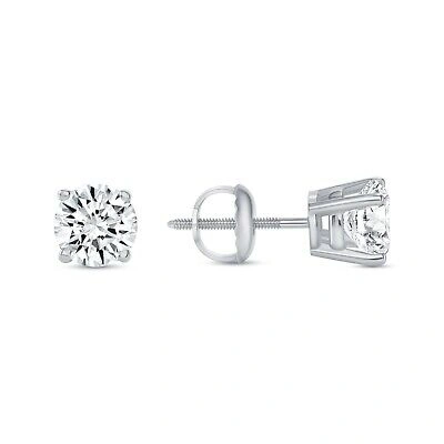 Pre-owned Shine Brite With A Diamond 1 Ct Round Lab Created Grown Diamond Earrings 950 Platinum E/vvs Basket Screw In White/colorless