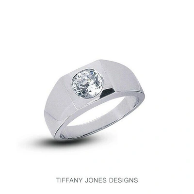 Pre-owned Tiffany Jones Designs 3.01ct J-si3 Exc Round Agi Natural Diamond 14k Gold Solitaire Mens Ring 20.7gram