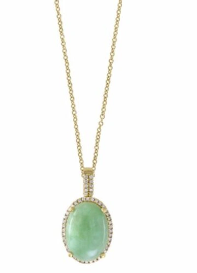 Pre-owned Effy Diamond, Jade & 14k Gold Necklace/ Msrp $1,800