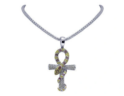 Pre-owned Jewelry Unlimited Mens Snake Ankh Cross 3 1/2 Ct Real Diamond Pendant 2.5" In G-h