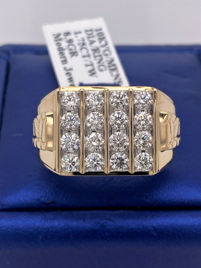 Pre-owned Handmade 10k Yellow Gold 1.70ct Diamond Men's Ring, 8.9g, Size 9.5, S15313 In White