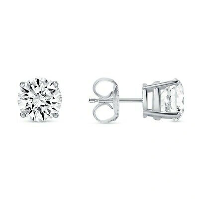 Pre-owned Shine Brite With A Diamond 2 Ct Round Lab Created Grown Diamond Earrings 14k White Gold E/vvs Basket Push In White/colorless