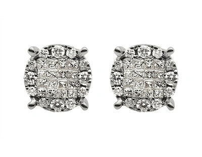 Pre-owned Jewelry Unlimited 14k White Gold Princess Invisible Cluster Diamond Stud Earrings 1.0ct 11mm