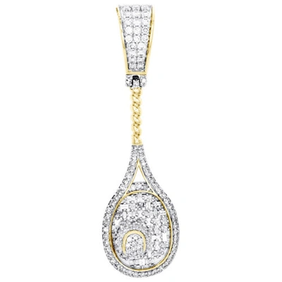 Pre-owned Jfl Diamonds & Timepieces 10k Yellow Gold Baguette Diamond Tennis Ball & Racket Pendant 1.85" Charm 1 Ct. In White
