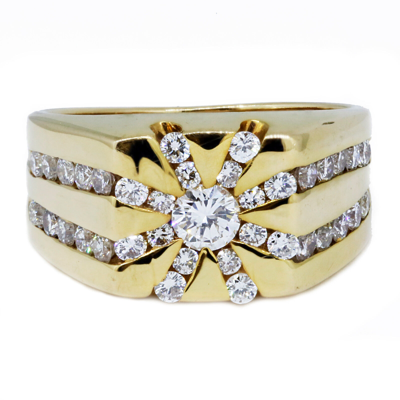 Pre-owned Navid Jewelry Men's Ring Round Diamond Cluster Ring 1.20 Carat 14k Yellow Gold In F