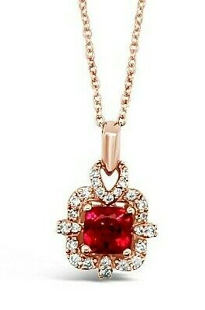 Pre-owned Le Vian Levian 14k Rose Gold Rubellite G-h Si1 Diamond 0.58 Cts 18" Pendant Necklace In Red