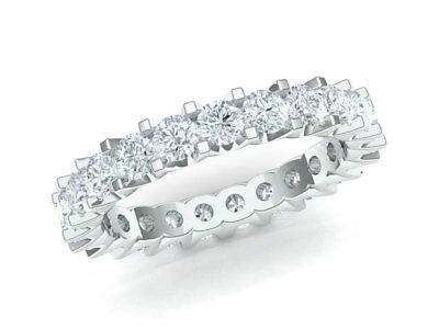 Pre-owned Jewelwesell U-prong Eternity Band Ring 3ct Natural Round Diamond Solid 10k White Gold J I1