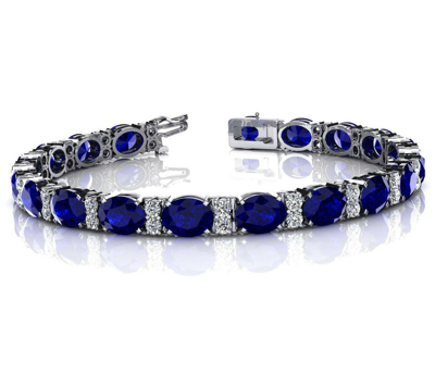 Pre-owned La 16.75 Ct Oval Sapphire And Round Diamond Tennis Bracelet In 14 Kt Prong Setting In White