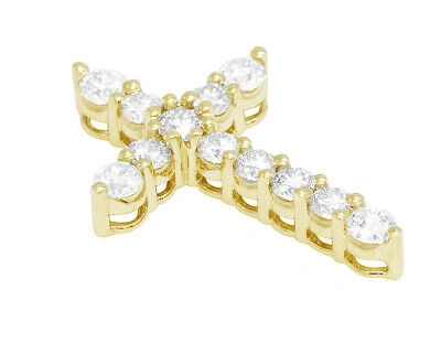 Pre-owned Jewelry Unlimited Mens 14k Yellow Gold 2.96ct Tennis Diamond Prong Cross Pendant 1.3" In G-h