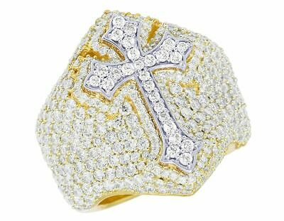Pre-owned Jewelry Unlimited 10k Yellow/ White Gold Real Diamond Cross 17mm Pinky Ring 4.4 Ct