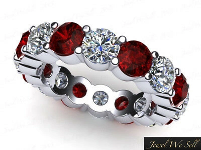 Pre-owned Jewelwesell 5.10ct Round Ruby Diamond Classic Eternity Wedding Band Ring Platinum Aaa Si1 In G