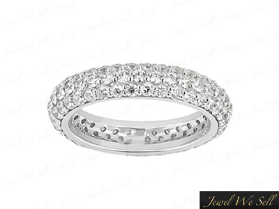 Pre-owned Jewelwesell 1.25ct Round Brilliant Cut Diamond 3 Row Pave Eternity Band Ring 10k Gold H Si2