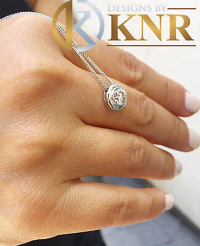 Pre-owned Knr Inc 14k White Gold Round Cut Diamond Bezel Set Solitaire Necklace And Chain 0.50ct