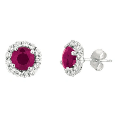 Pre-owned Morris 3.00 Carat Natural Ruby & Diamond Earrings Si 14k White Gold In Red