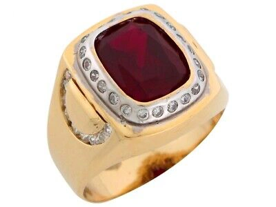 Pre-owned Jackani 10k Or 14k Two Tone Solid Gold Simulated Garnet Cz January Birthstone Mens Ring In Red