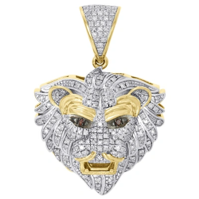 Pre-owned Jfl Diamonds & Timepieces 10k Yellow Gold Real Diamond Lion Face Pendant 1.35" Fancy Pave Charm 1/2 Ct. In White