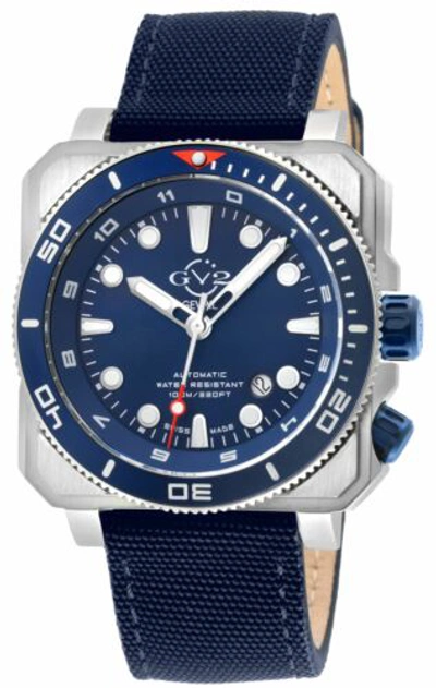 Pre-owned Gv2 By Gevril Men's 4542 Xo Submarine Swiss Automatic Sw200 Blue Canvas Watch