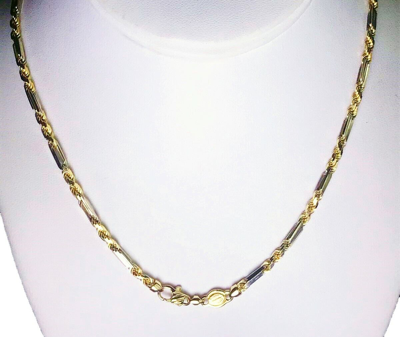 Pre-owned Gd Diamond 3.40mm 26" 30 Gm 14k Gold Two Tone Men's Figarope Milano Polished Chain Necklace In Multicolor