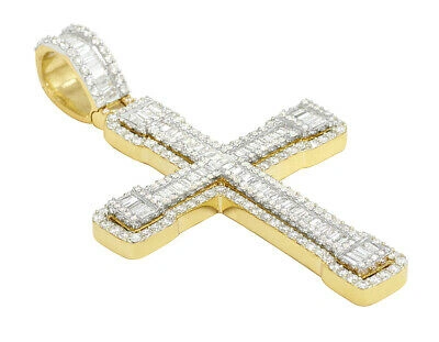 Pre-owned Jewelry Unlimited 10k Gold 3 1/2 Ct Baguette Real Diamond Cross Pendant 2.5" In G-h