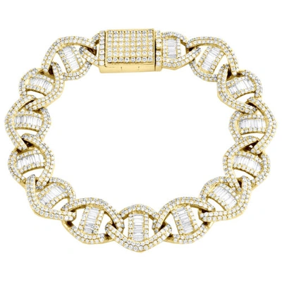 Pre-owned Jfl Diamonds & Timepieces 10k Yellow Gold Round & Baguette Diamond 14mm Puff Anchor Link Bracelet 10.60 Ct In White