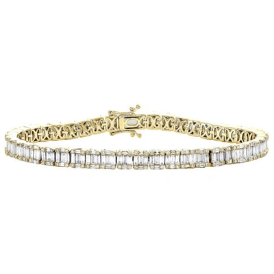 Pre-owned Jfl Diamonds & Timepieces 14k Yellow Gold Round & Baguette Diamond 5mm Statement 7" Tennis Bracelet 4.8 Ct In White
