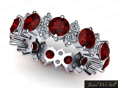 Pre-owned Jewelwesell 4.85ct Ruby Diamond Garland Eternity Anniversary Band Ring 10k White Gold Gh I1