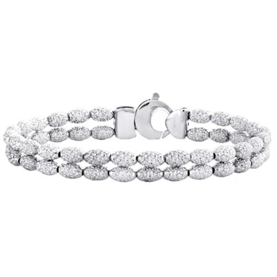 Pre-owned Jfl Diamonds & Timepieces 14k White Gold 8mm Diamond Cut Textured Rice Moon Cut Statement Bead 8" Bracelet