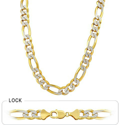Pre-owned Gd Diamond 92.80gm 14k Solid Two Tone Gold White Pave Men's Figaro Chain Necklace 24" 10mm