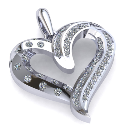 Pre-owned Jewelwesell Natural 2ct Round Cut Diamond Ladies Twisted Fancy Heart Pendant Solid 14k Gold