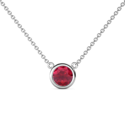Pre-owned Trijewels Ruby Bezel Set Solitaire Pendant 1 Ct In 14k Gold With 16''chain Jp:152678 In Red