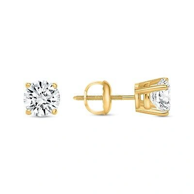Pre-owned Shine Brite With A Diamond 1.25 Ct Round Labcreated Grown Diamond Earrings 18k Yellow Gold F/vs Basketscrew