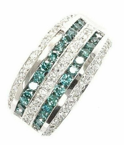 Pre-owned Jewelry By Arsa 1.8 Ctw Natural Blue & White Diamond Solid 14k White Gold Wide Band Ring 11 Mm