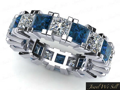 Pre-owned Jewelwesell Genuine 3.40ct Blue Diamond Eternity Band Ring 14karat White Gold I1 I Si2 Prong