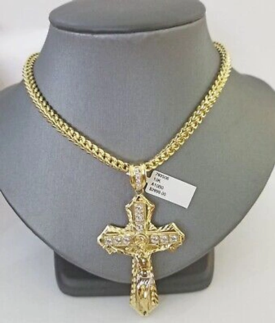 Pre-owned Gold & Diamond Jewelers 10k Gold Franco Chain & 10kt Cross Charm Pendant And Necklace 26" 4-5mm Set Real In Yellow