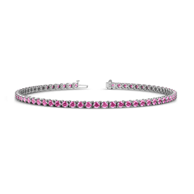Pre-owned Trijewels Pink Sapphire 3-prong Womens Eternity Tennis Bracelet 2.78ctw 14k Gold Jp:123974