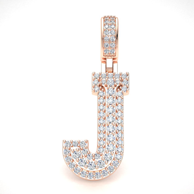 Pre-owned Jewelwesell 1.15ct Round Diamond 1.5" 3d Varsity Initial Letter 'j' Pendant Charm 14k Gold